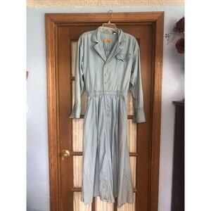 Vintage Lizwear Light Denim Chambray Maxi Dress, 80s, Pockets, Button-Up, Size L